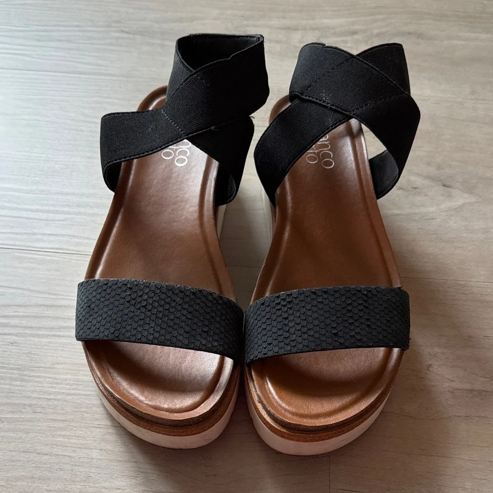 Franco Sarto Black Elastic Strap Platform Sandal Size 6 - Picture 6 of 6